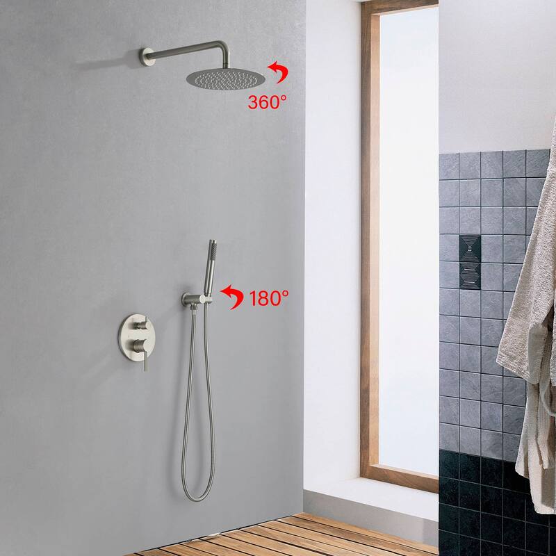 Wall Mounted Shower Faucet With Handheld Sprayer 10 Inch Shower Head Combo Set Modern Rainfall Shower System With Hand Shower
