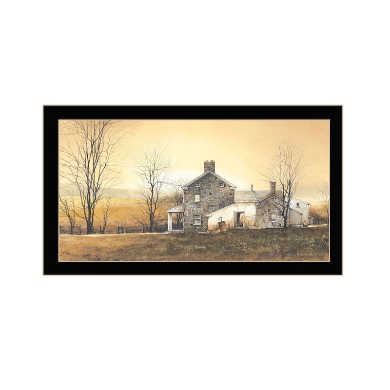 TrendyDecor4U Farmhouse "Rising Early" Framed Print Wall Art by John Rossini - Brown, Gold, Tans, White, Black , Yellow - Black