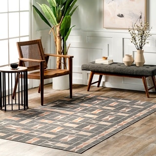Nuloom Gene SpinClean Geometric Tile Machine Washable Area Rug