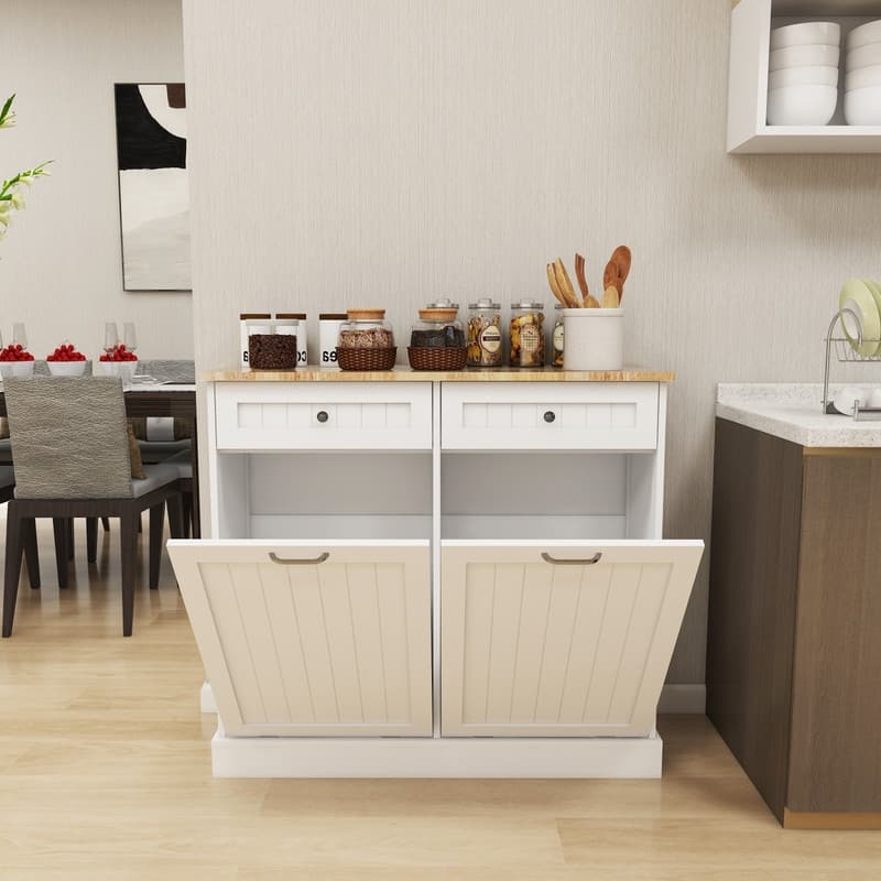 Two Drawers and Two-Compartment Tilt-Out Trash Cabinet Kitchen Trash Cabinet