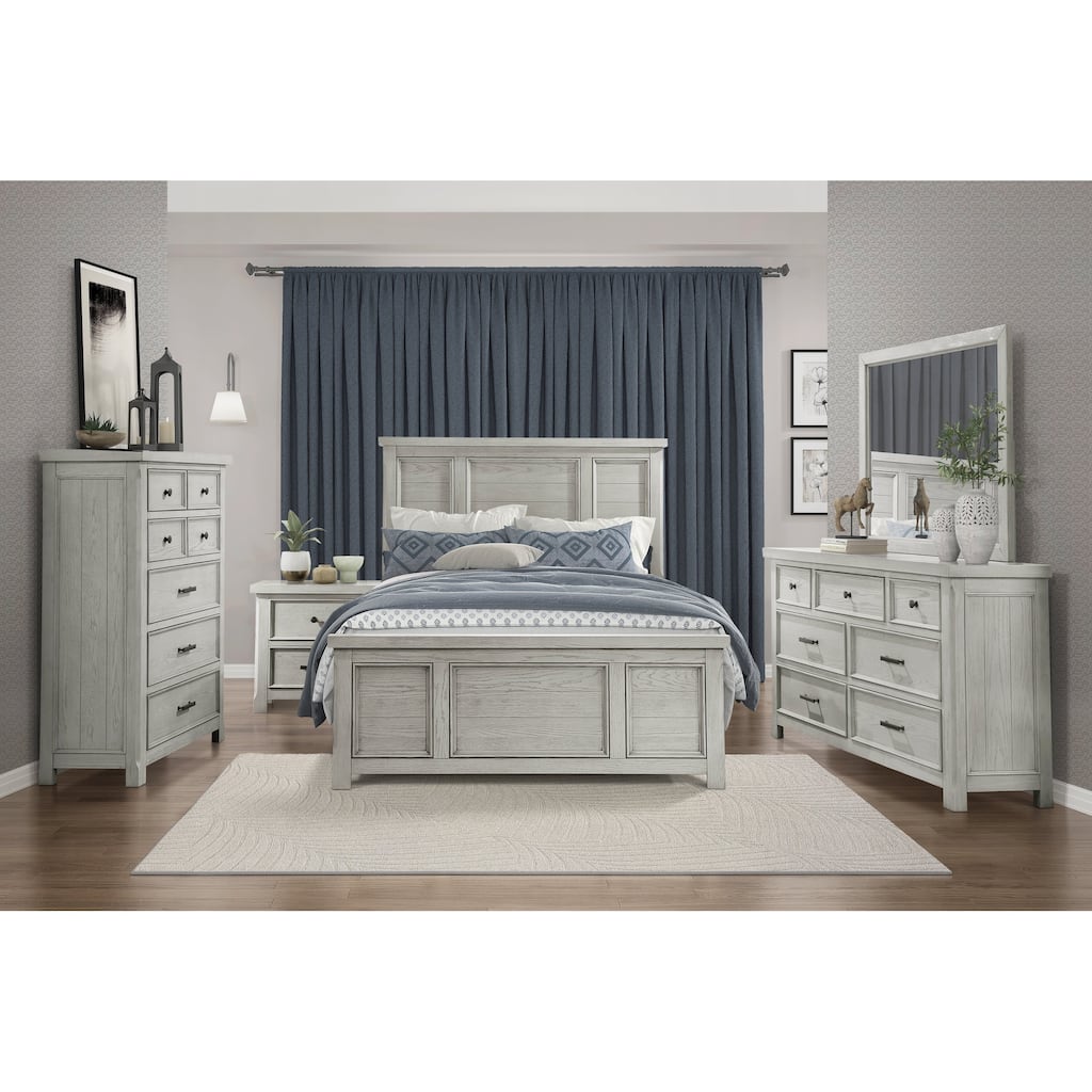 Classic Bedroom Sets Light Gray Finish Bed Dresser Mirror Nightstand Chest Wooden Furniture