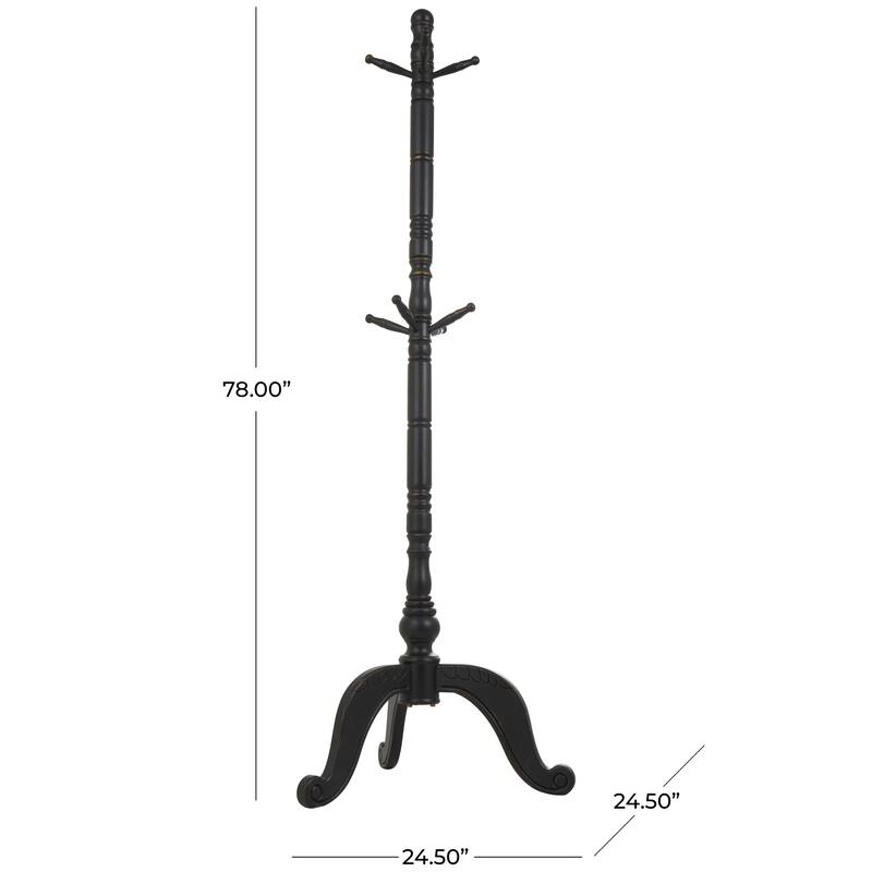 Wood 7 or 8 Hanger Coat Rack with Scrolled Feet and Leaf Carvings - Black or White - Roche River Decor