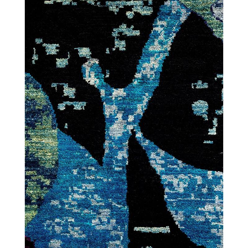Overton Hand Knotted Wool Vintage Inspired Modern Contemporary Eclectic Blue Area Rug - 6' 2" x 9' 3"