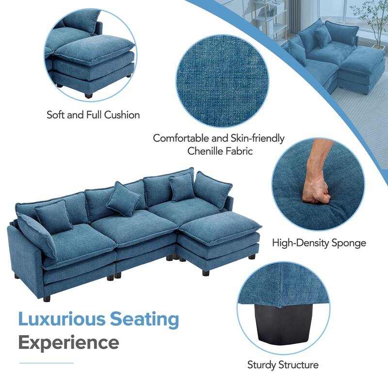 112.2" Modern L-Shaped 4-Seat Sectional Sofa with Removable Ottoman, 5 Plush Pillows, and Sturdy Construction