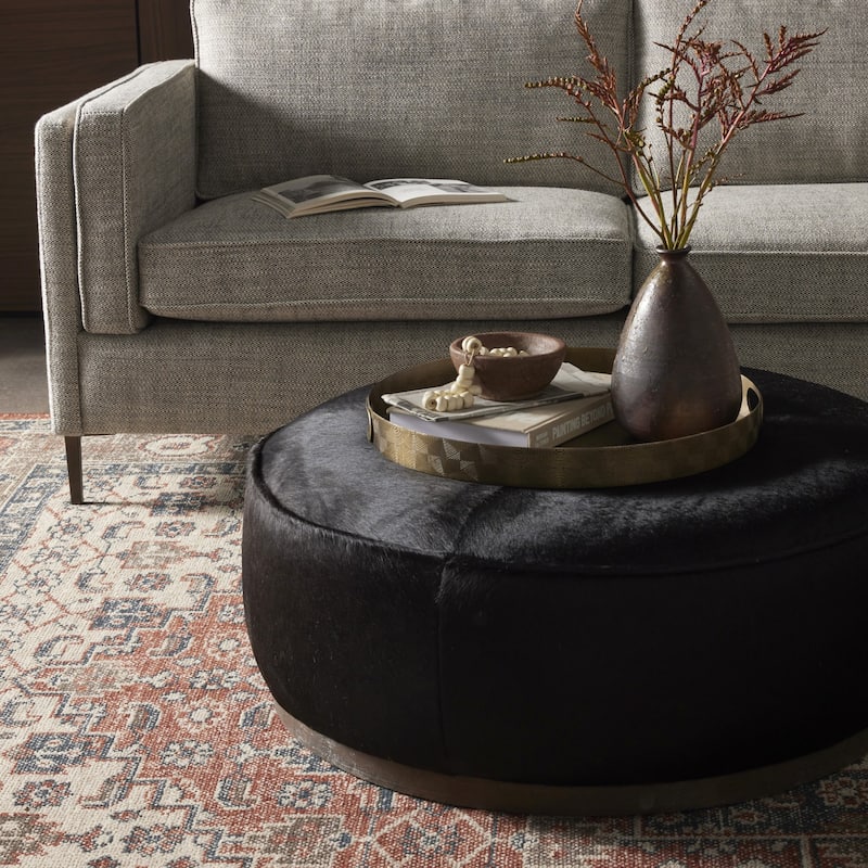 Ralphy Large Round Ottoman-Dark Hair on Hide - Dark Hair on Hide