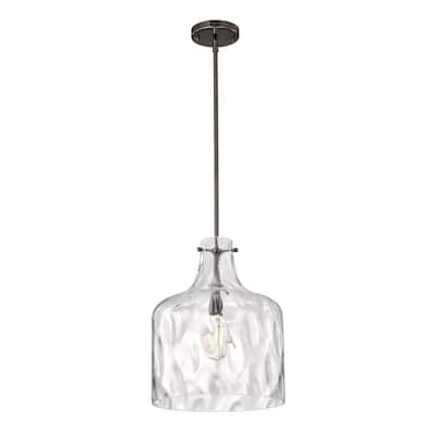 Daelan Pear Black Pendant Light with Dimpled Clear Glass Bell Shade - Pear-Black
