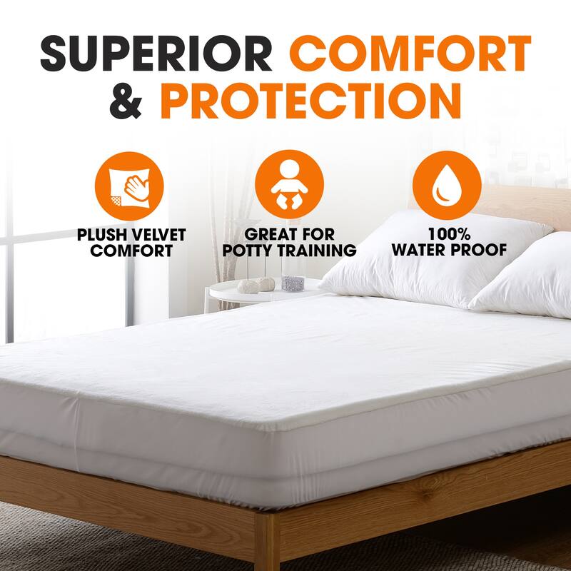 Cheer Collection Velvet Plush Waterproof Mattress Protector - White