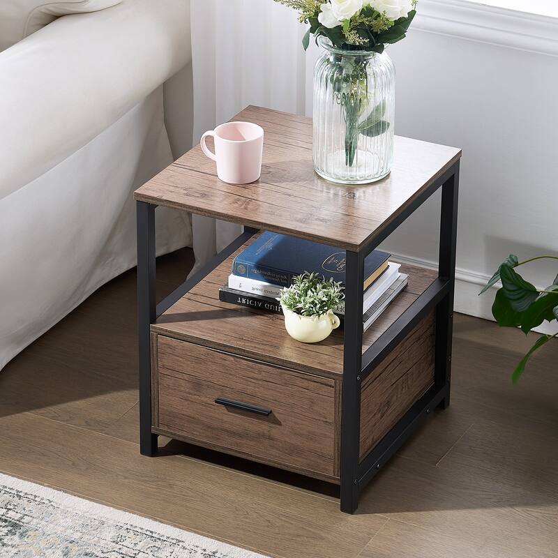 VECELO Nightstand Set of 1/2, Modern Square Side End Table, Living Room, Study Metal Frame