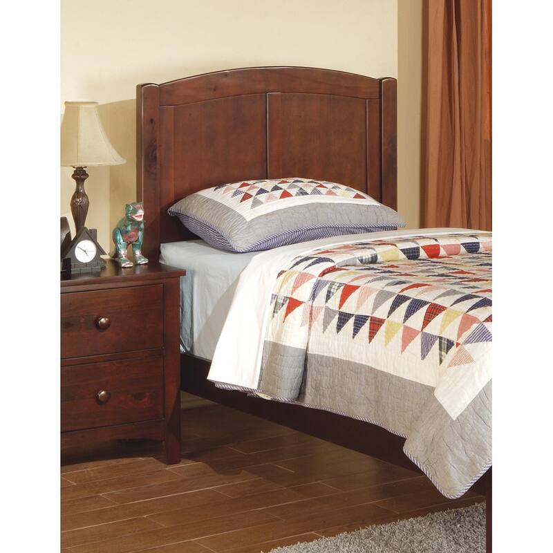 Twin Size Panel Bed with Carved Headboard and Rubberwood Frame