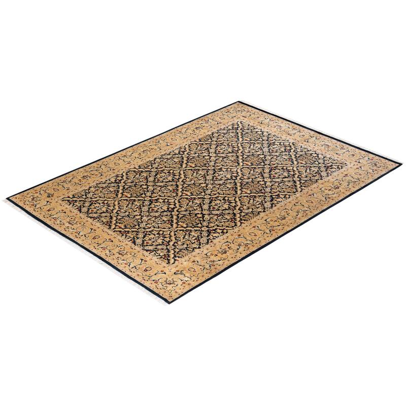 Overton Handknotted Wool Traditional Oriental Black Area Rug - 6' x 9'