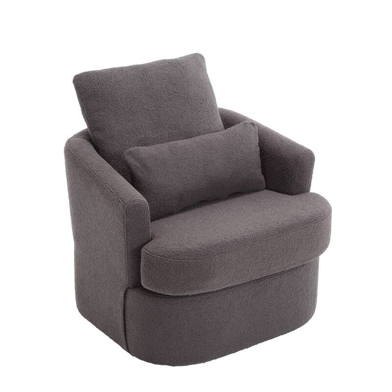 Modern 32.68" Upholstered 360° Swivel Barrel Chair with Metal Base for Living Room