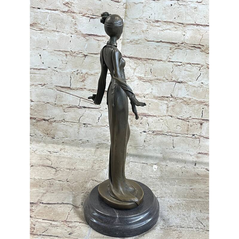 Art Deco Bronze Fashion Model Statue Sculpture Figure Decor 13 Inches X 5 Inches