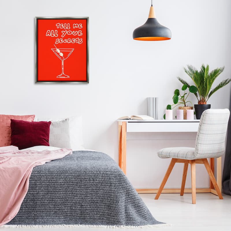 Stupell Tell Me Your Secrets Cocktail Framed Floater Canvas Wall Art Design By House of Lulu