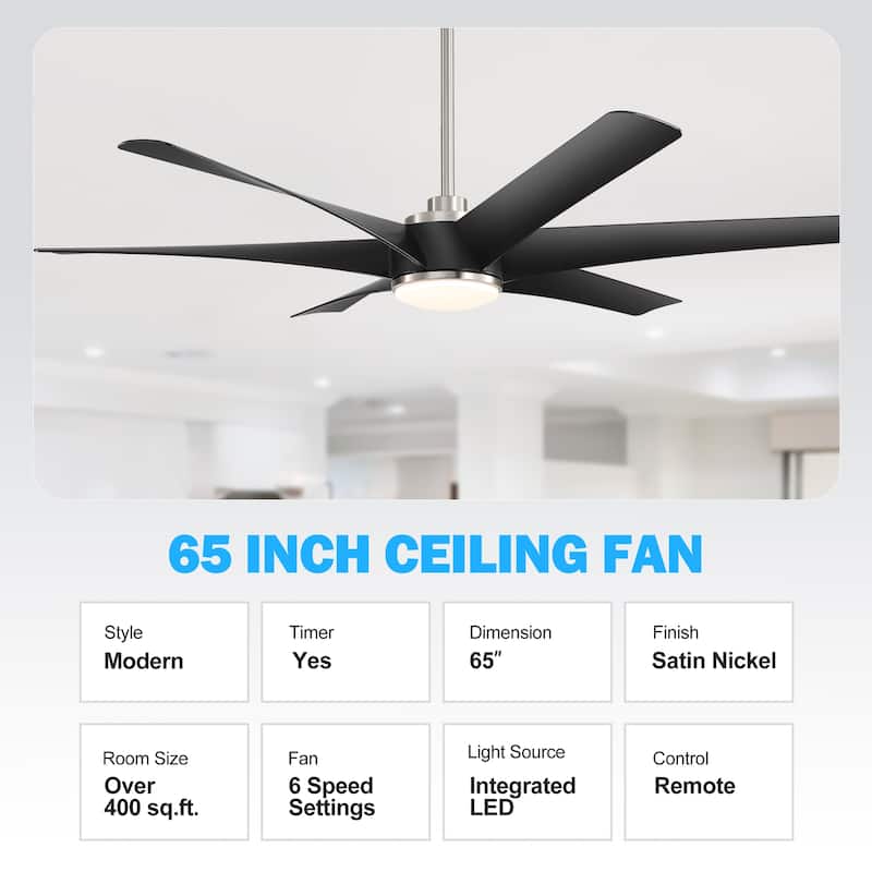 65-in Indoor Large LED Ceiling Fan with Light Remote (6-Blade)