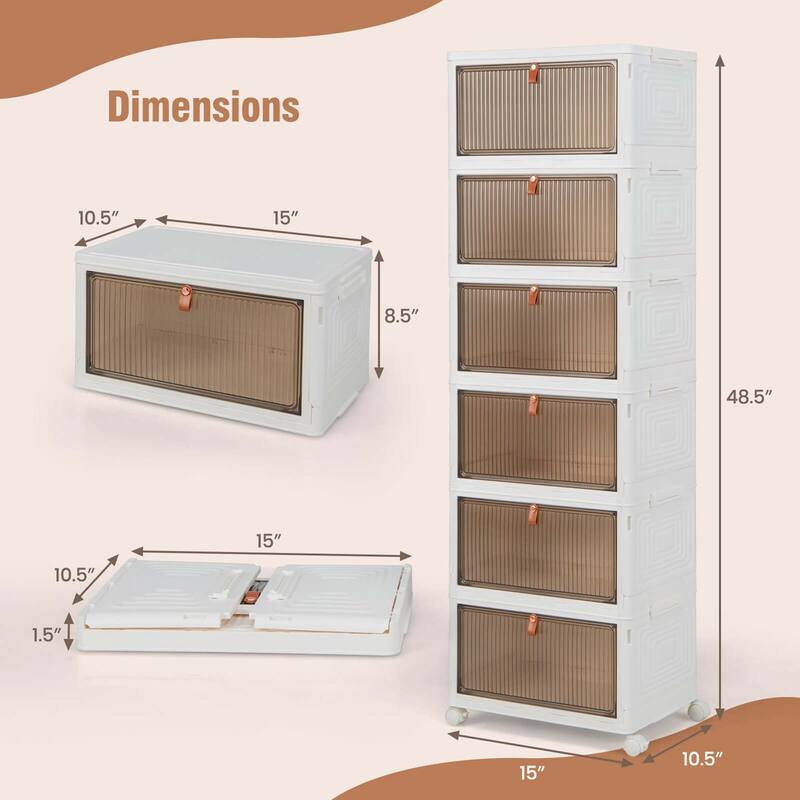 6Tier Stackable Plastic Storage Bins Storage Organizer w/ Lids &Doors