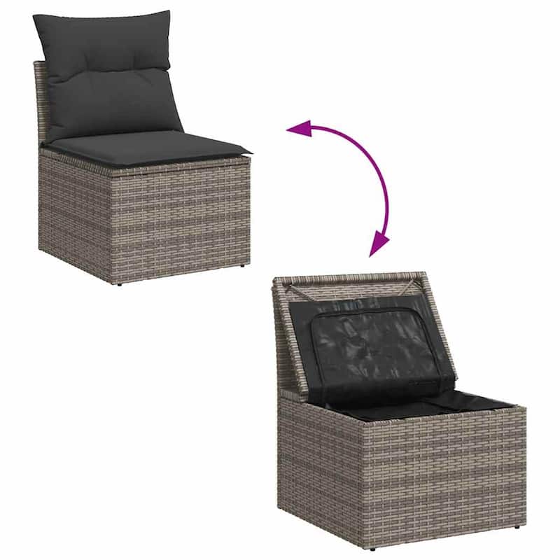 vidaXL Patio Sofa Set with Cushions Lounge Set 6 Piece Poly Rattan Acacia - 68.1 x 24.4 x 33.5 in