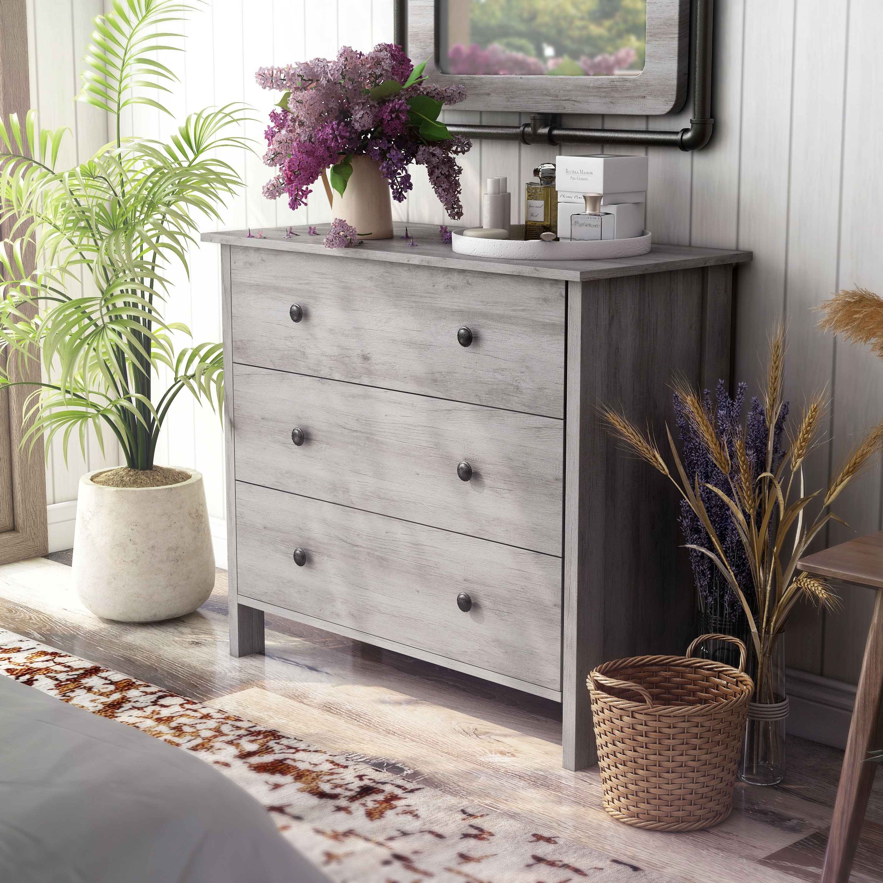 short wide dresser Naia 6-Drawer Wood Its durable rubber stops keep the three drawers securely in place Sorbus Dresser with 5 Drawers