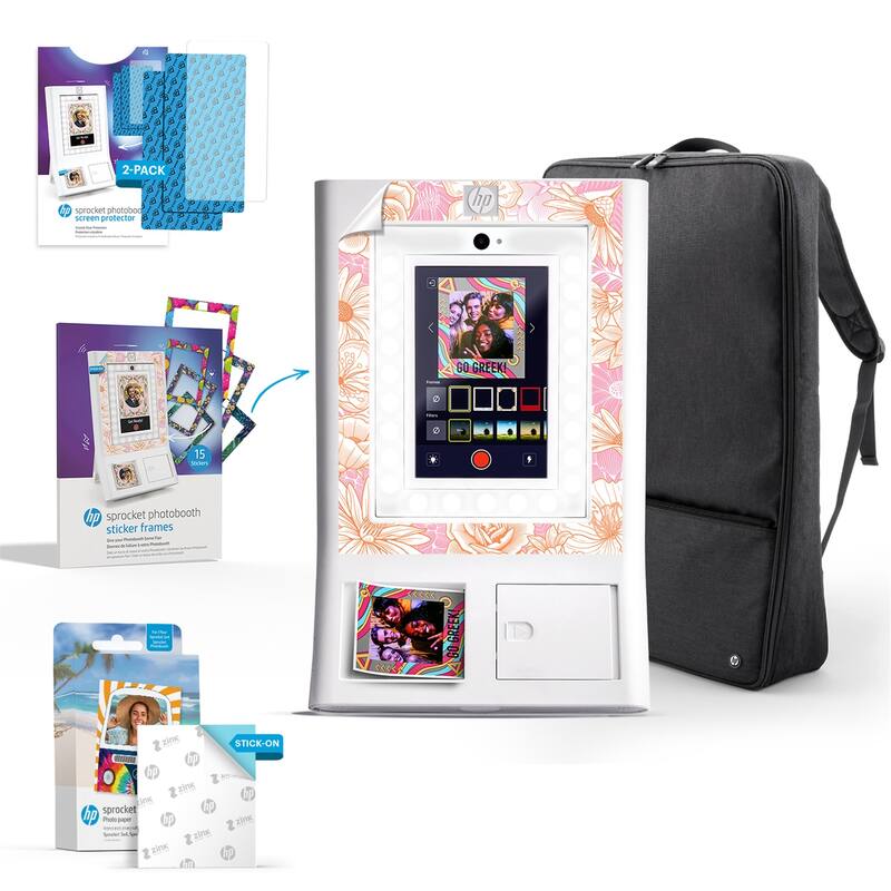 HP Sprocket Photobooth 3x4" Photo Printer (White) Bundle w/Zink Paper, Case, Screen Protector & More - White - White
