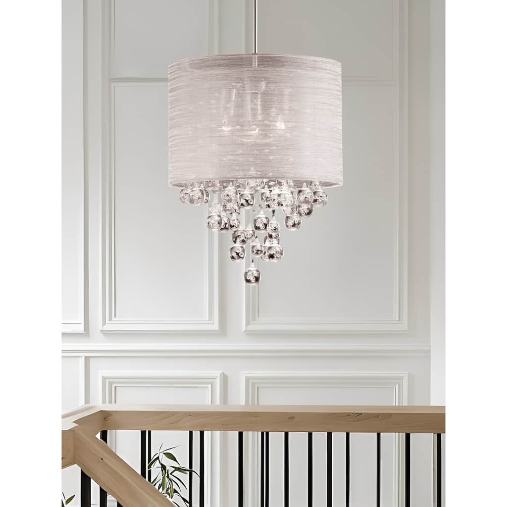 3-Light Cloth Drum Pendant Light - Teardrop Ceiling Lamp Chandelier