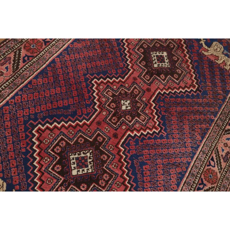 Hand Knotted Oriental 100% Wool Carpet Traditional Tribal Navy Blue & Blues Hamedan Area Rug - 6' 5'' X 3' 9''