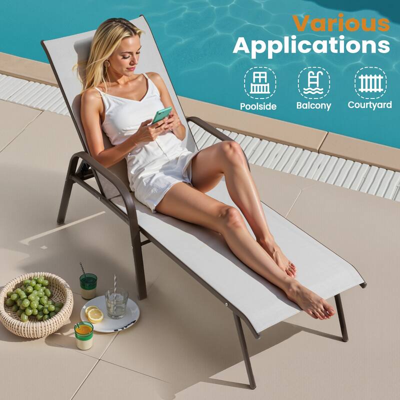 Outdoor Patio Adjustable Back Chaise Lounges Chairs with Arms(Set of 2 )