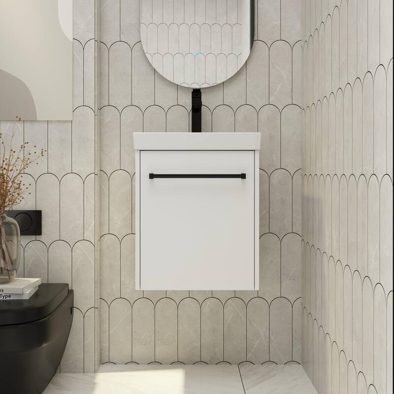 Beingnext 18" Small Single Bathroom Vanity with Sink, Floating Bathroom Vanity with Soft Close Door