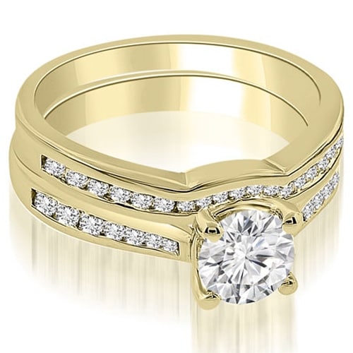 0.94 cttw. 14K Yellow Gold Cathedral Channel Set Round Diamond Bridal Set
