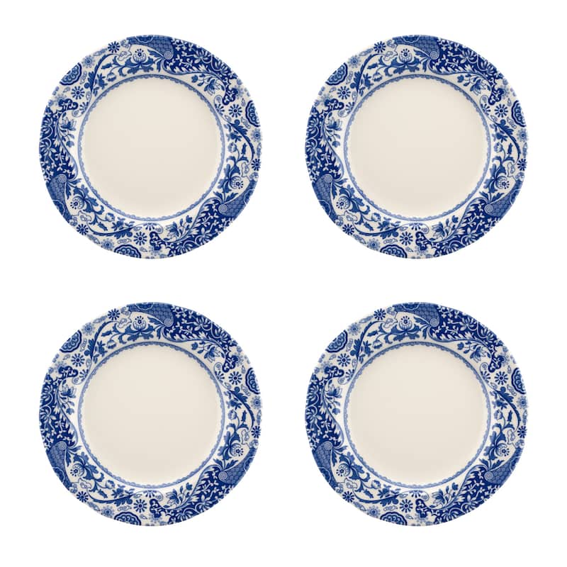 Spode Set of 4 Blue Italian Brocato Rimmed Plates