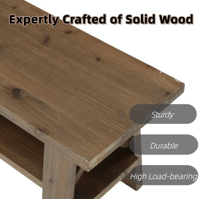 55" Solid Wood Entryway Shoe Bench, End of Bed Bench with Storage