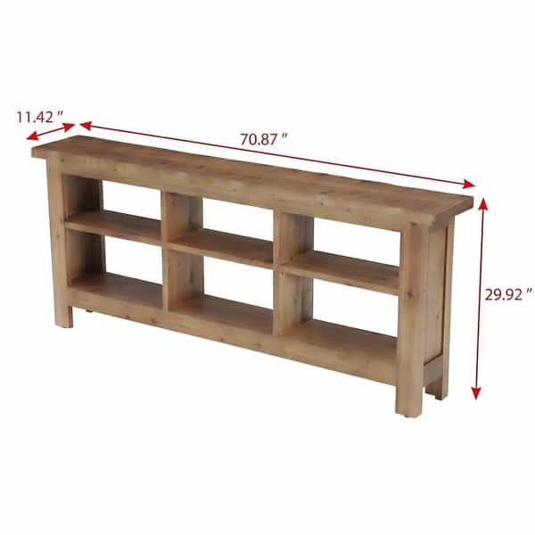 70.86" Solid Wood Sofa Console Table with Open Storage Shelves & Wavy Edge Designs