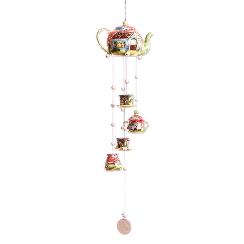 Novica Handmade Tea Party Ceramic Wind Chime
