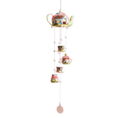 Novica Handmade Tea Party Ceramic Wind Chime