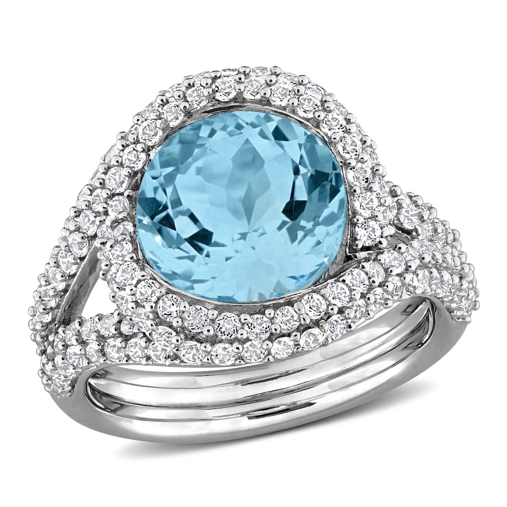 Miadora 6ct TGW Ske Blue Topaz and White Topaz Crossover Cocktail Ring in Sterling Silver