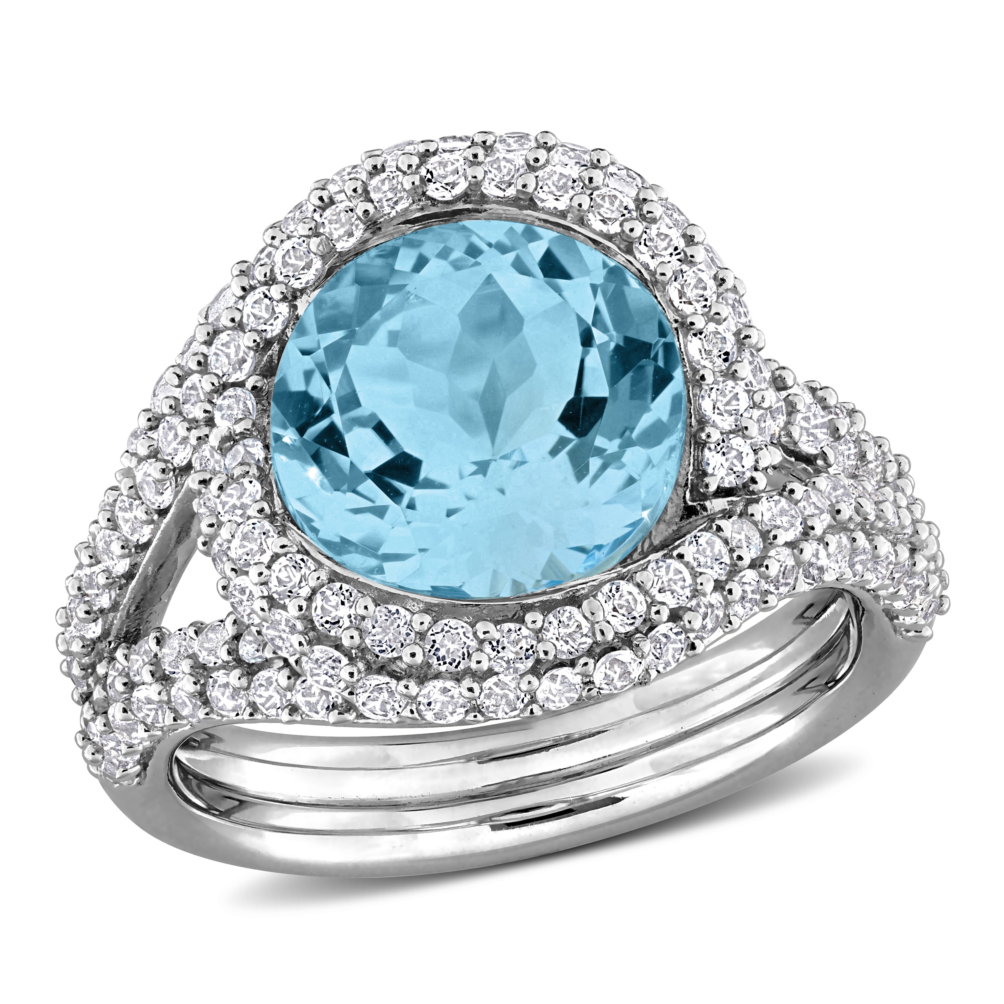 Miadora 6ct TGW Ske Blue Topaz and White Topaz Crossover Cocktail Ring in Sterling Silver