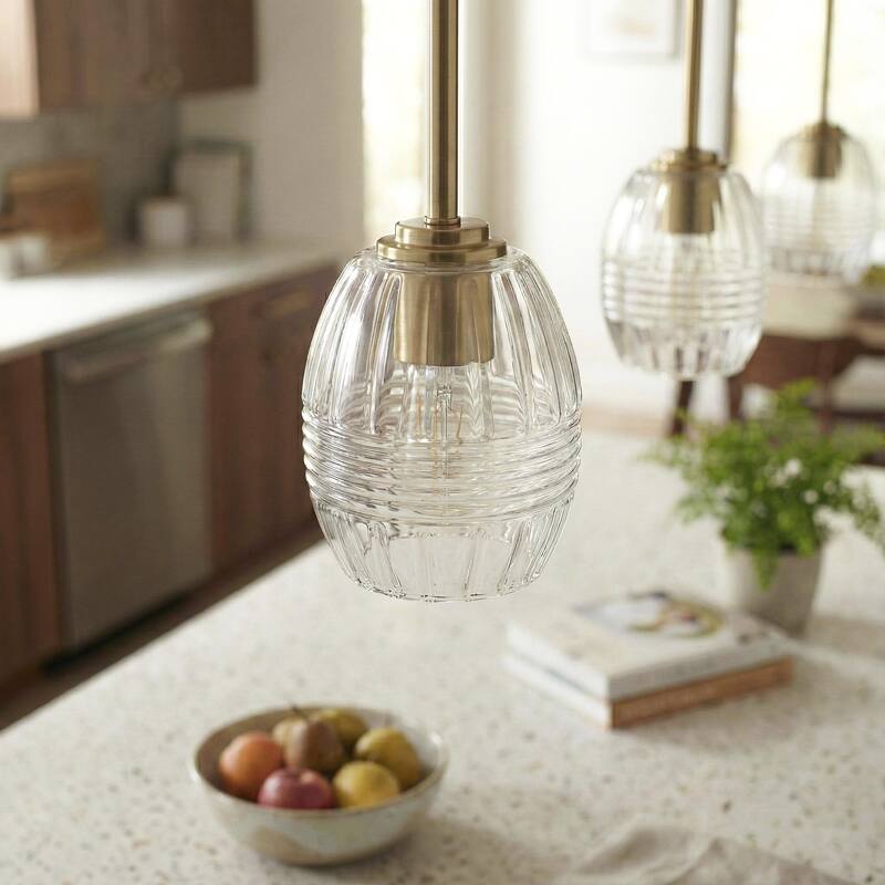 Visa Single Pendant Hanging Light with Clear Glass Shade - Gold - Gold