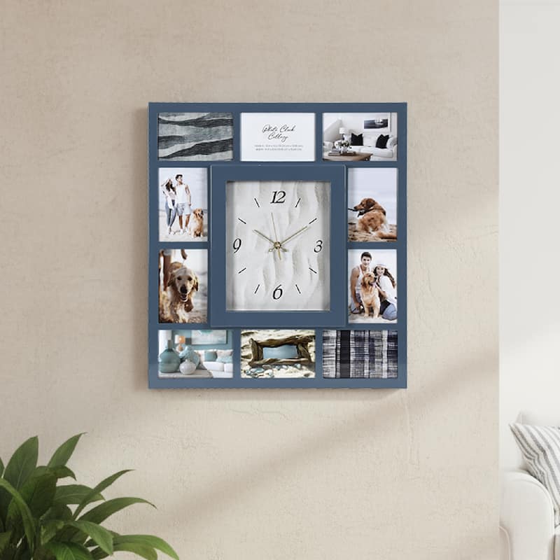 American Art Decor Picture Frame Collage Wall Clock 12 Photo Display Slots