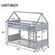 preview thumbnail 33 of 40, Wood Low Bunk Bed Twin Over Twin with House-shaped Bed Roof Frame, Ladder, Guardrails, Headboards and Footboards Floor Bed
