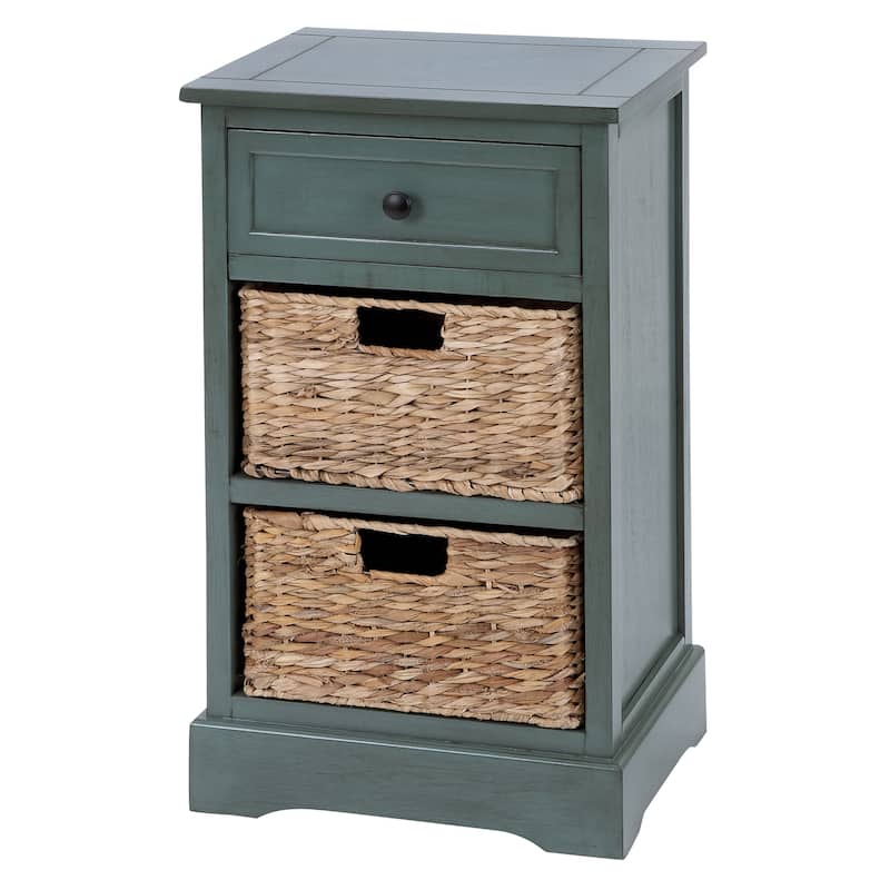 Cream, Teal, White or Brown Wood 2 Baskets and 1 Drawer Storage Unit - 16 x 13 x 28