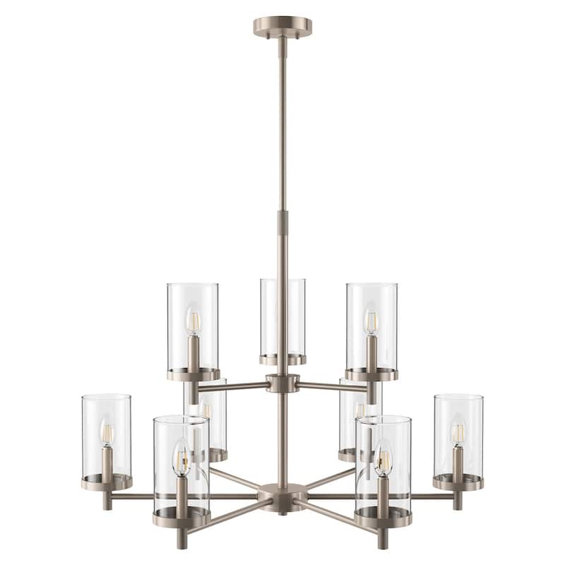 Modern 9-Light Brushed Nickel Candle Chandelier with Clear Glass Shades
