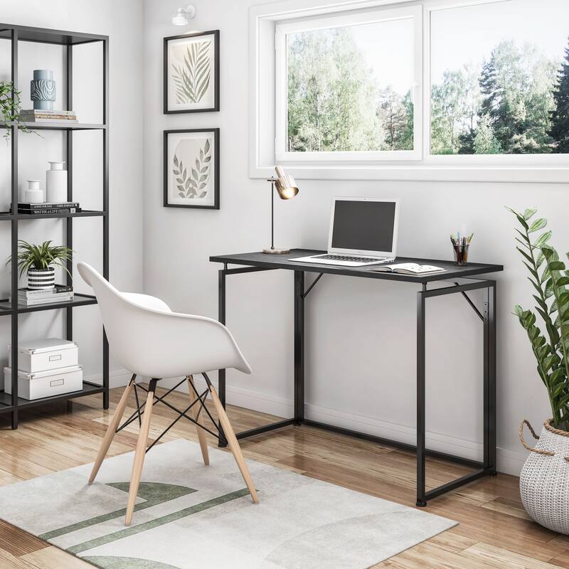 Space-Saving Folding Computer Desk - Convenient, Collapsible Design with Sturdy Steel Legs for Small Rooms