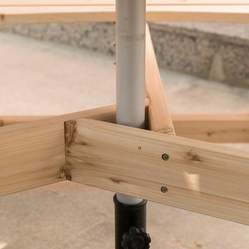Wooden Outdoor Round Picnic Table w/ Integrated Bench Seats