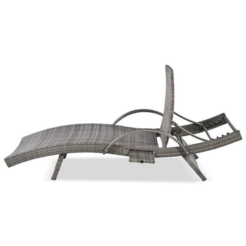 2-piece Outdoor Wicker Chaise Lounge Chairs Set with Pull-out Side Table, Patio Pool Adjustable Reclining Sun Lounger
