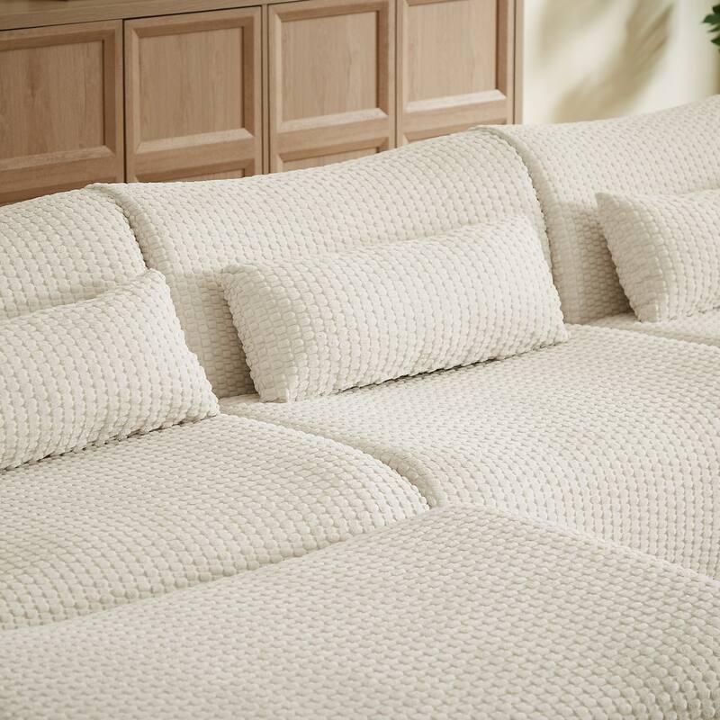 141.7" U-Shaped Corduroy Sectional Sofa with 2 Ottomans, No Assembly Required