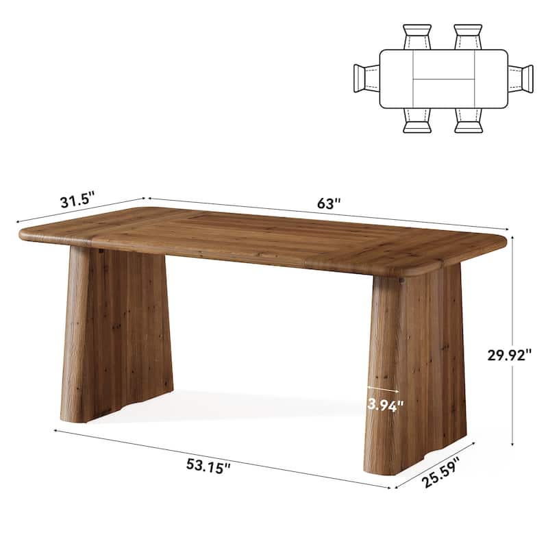 63 Inches Farmhouse Solid Wood Kitchen Dining Table for 4