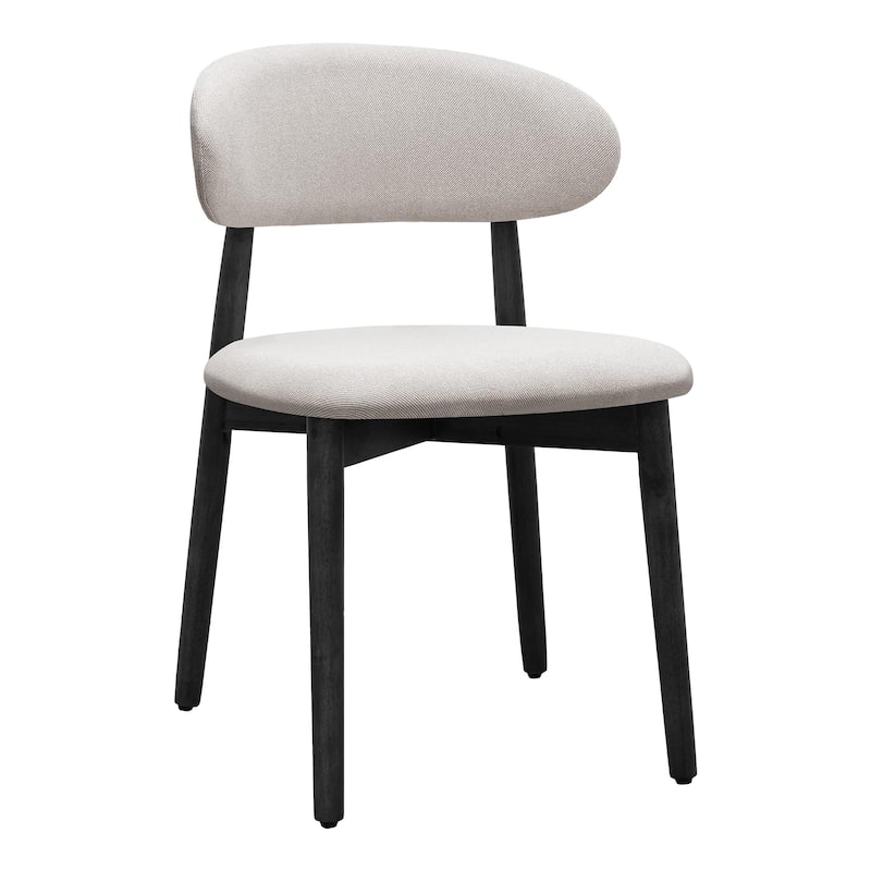 Cotton-Linen Fabric Upholstered Dining Chair with Black Solid Wood Legs, Armless Chair Set of 2 for Kitchen, Living