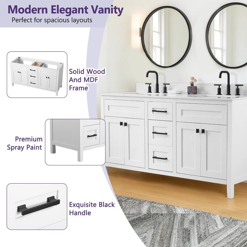 60" inch Freestanding Bathroom Vanity with Classical White Quartz Counter Top Ceramic Rectangular Sink