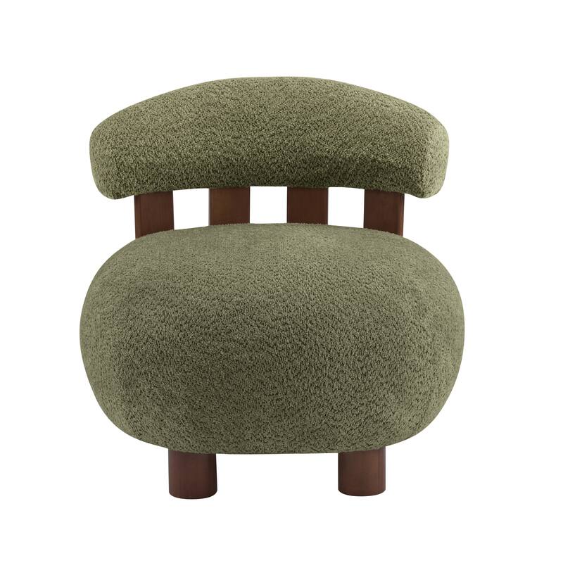 Roomfitters Modern Boucle Fabric Accent Chair with Round Seat and Wood Base
