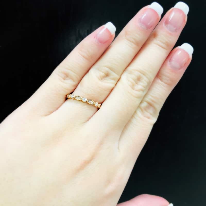 Auriya 1/8ctw Vintage Diamond Wedding Band 14k Gold Stackable