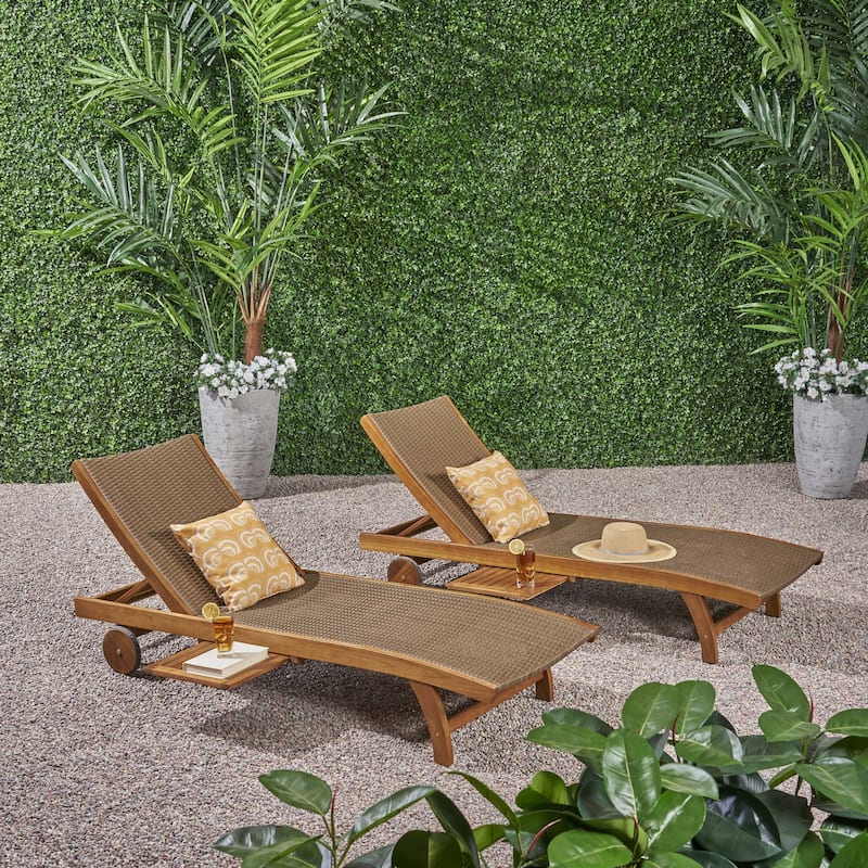 Banzai Wicker and Wood Outdoor Chaise Lounge (Set of 2) by Christopher Knight Home - brown, teak finish