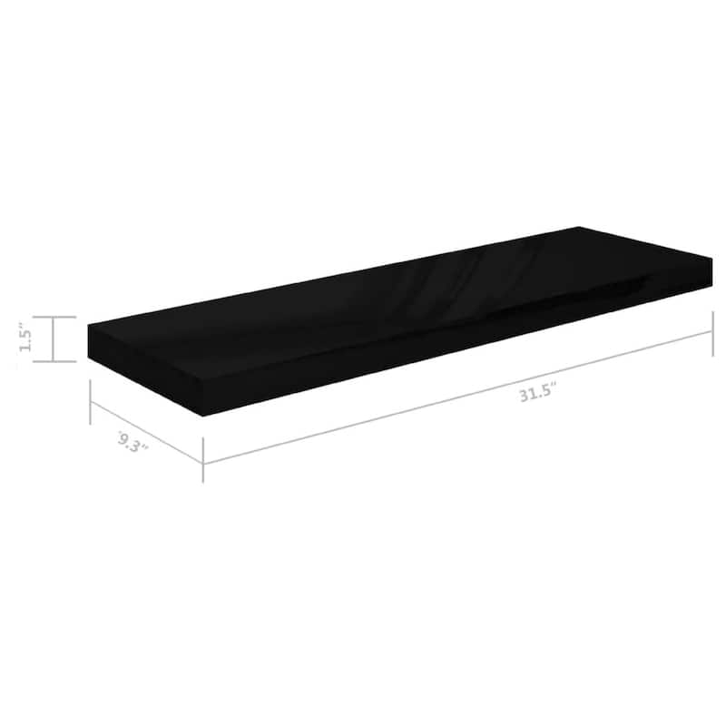 Zyno Wall Shelf Set of 2, Glossy Gray MDF Body, Modern Design 32 Inch